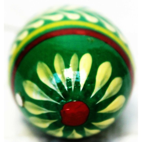 Polish Wooden Egg Ornament Painted Green Red Yellow Designs Christmas Holiday - Picture 7 of 11